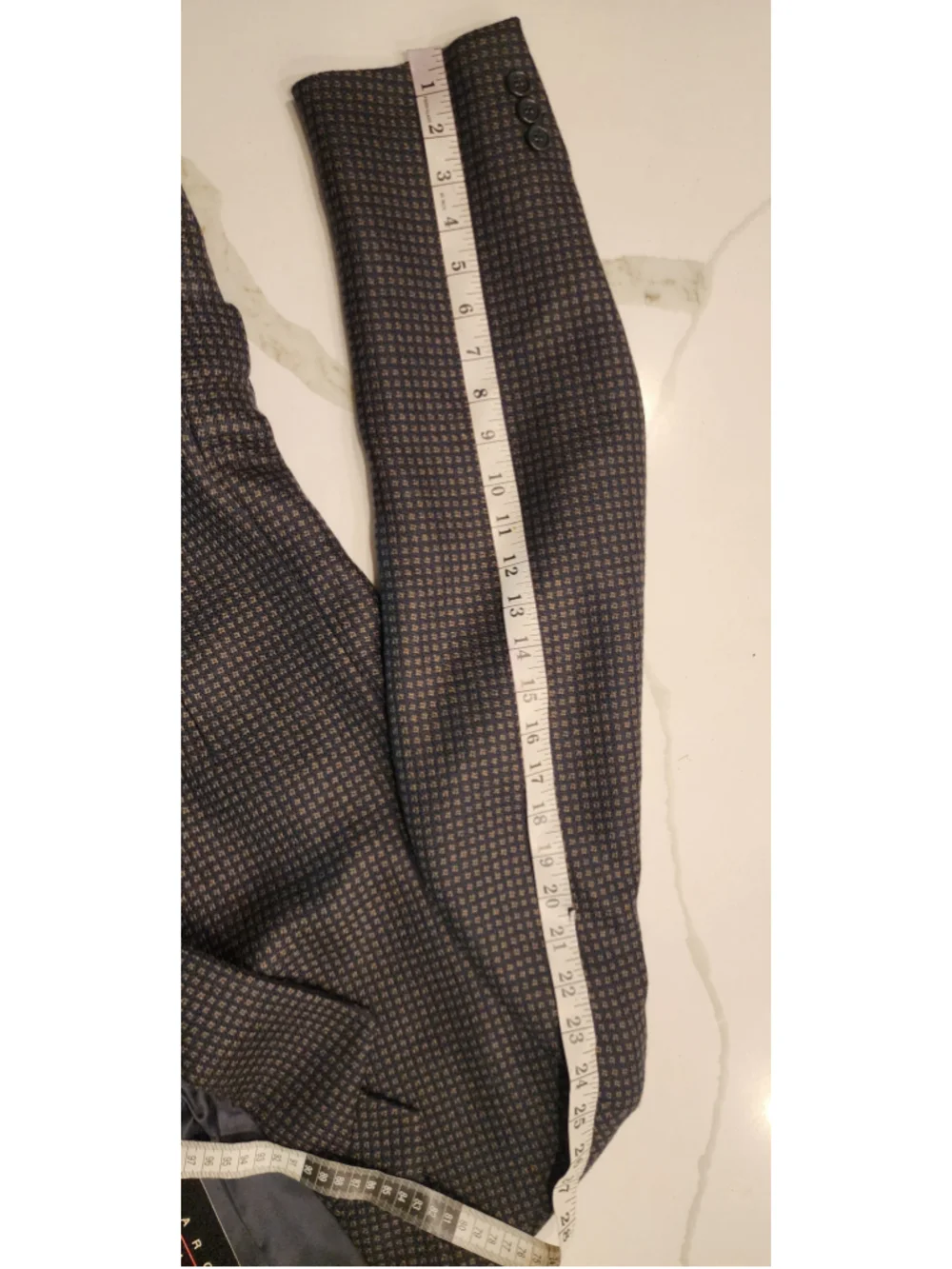 Marco Cellini Men’s 40 100% Wool Blazer Navy Tan Geometric Check Sport Coat Long